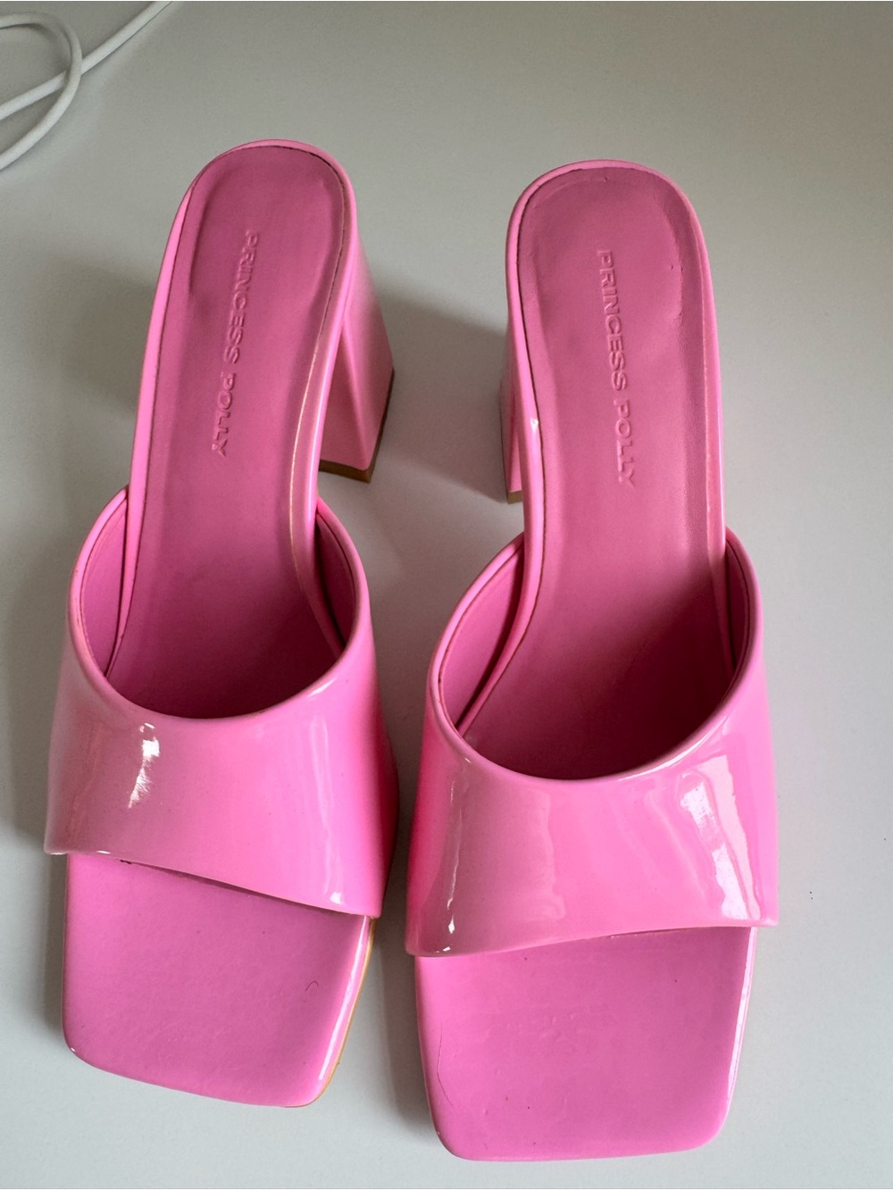 Princess Polly Hot Pink Patent Block Heel Mules